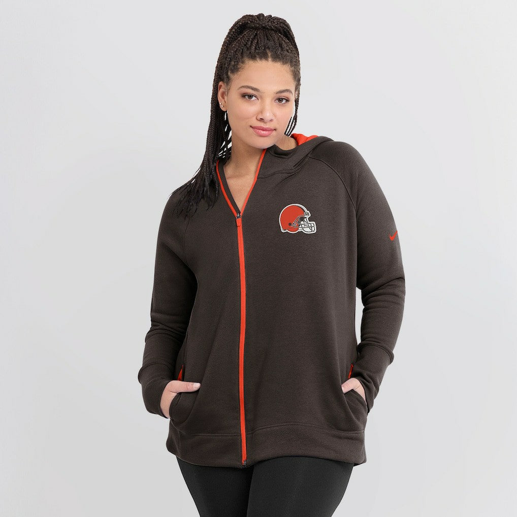 Cleveland Browns Women's Asymmetrical Raglan Full-Zip Hoodie Brown - Nike