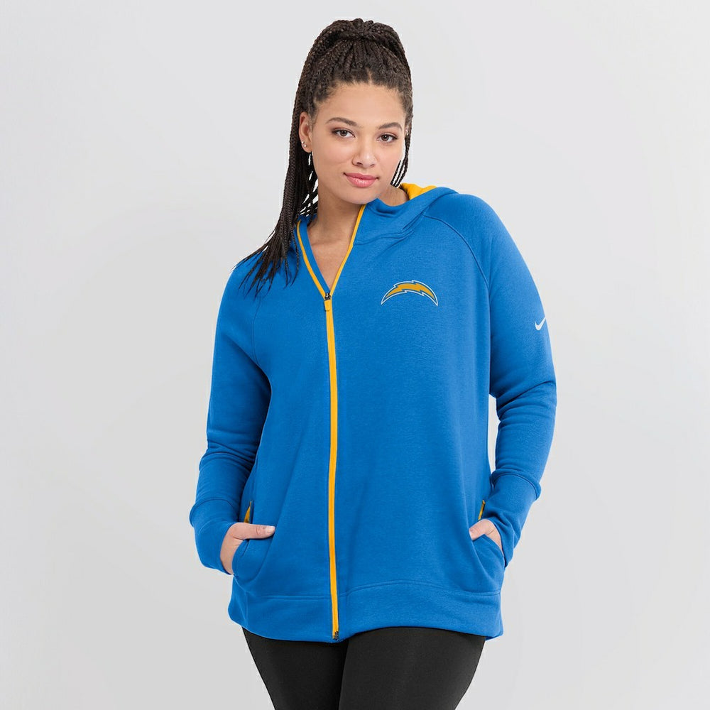 Los Angeles Chargers Women's Asymmetrical Raglan Full-Zip Hoodie Powder Blue - Nike