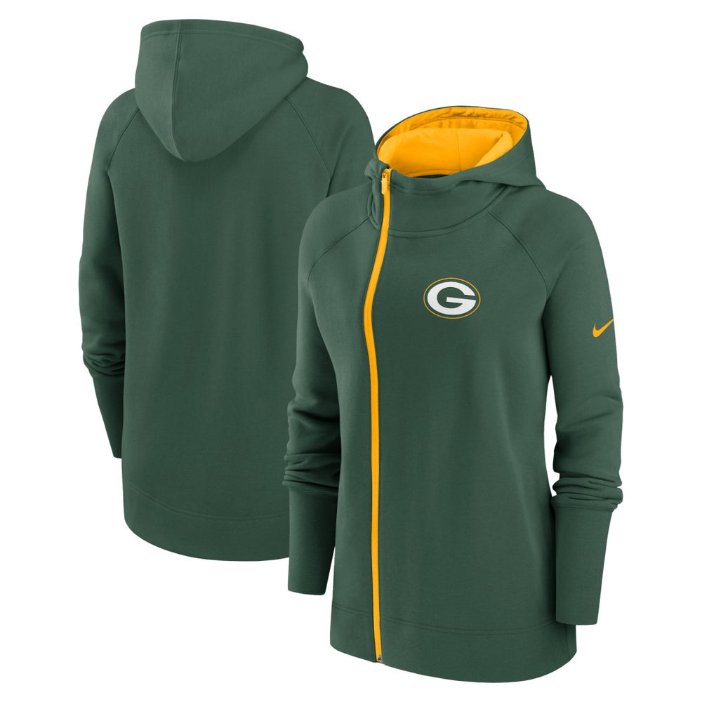 Green Bay Packers Women's Asymmetrical Raglan Full-Zip Hoodie Green - Nike