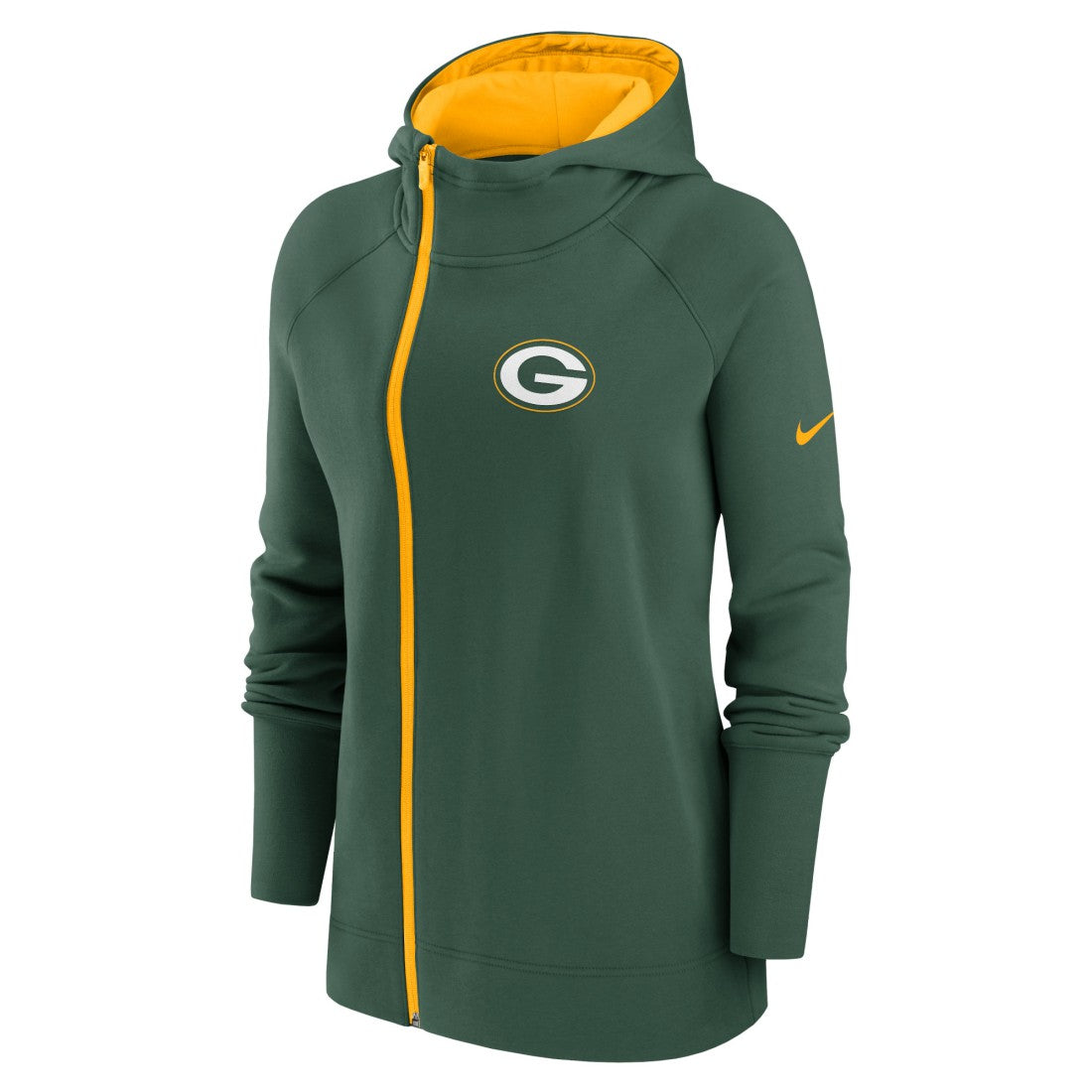 Green Bay Packers Women's Asymmetrical Raglan Full-Zip Hoodie Green - Nike
