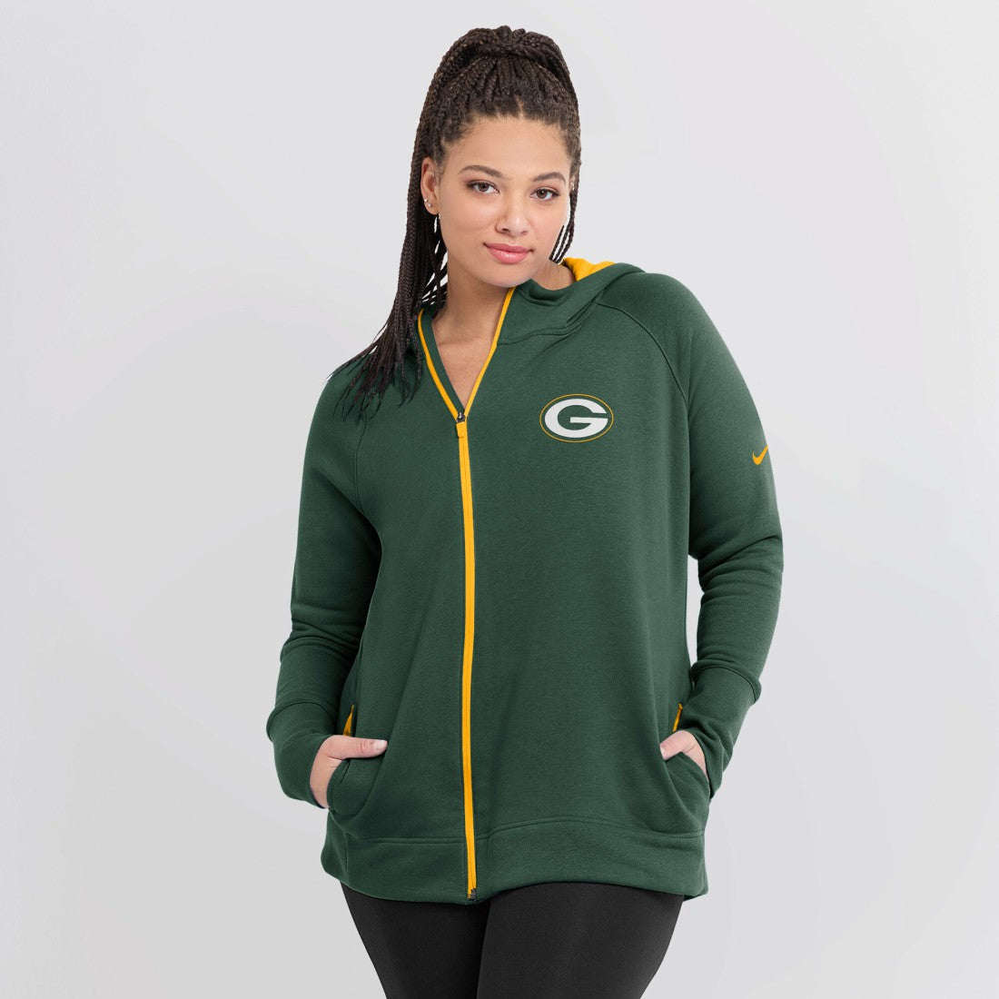 Green Bay Packers Women's Asymmetrical Raglan Full-Zip Hoodie Green - Nike