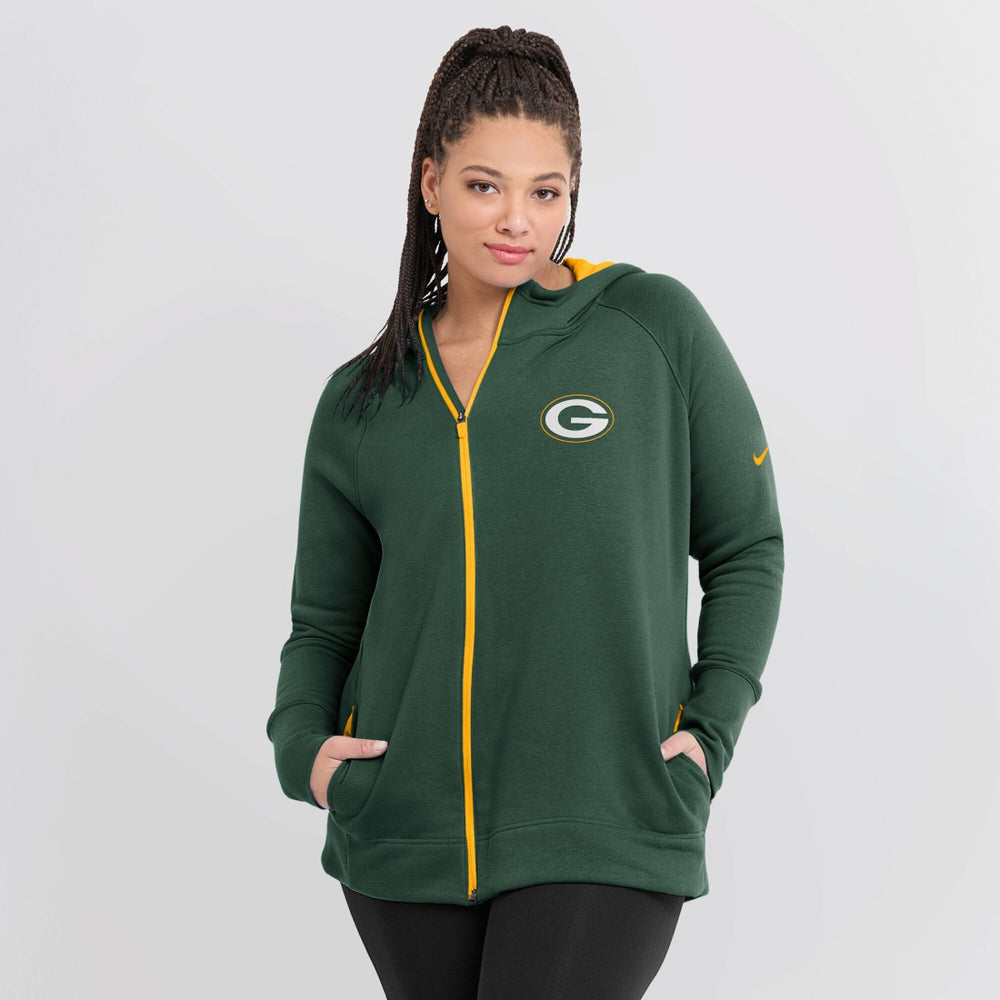 Green Bay Packers Women's Asymmetrical Raglan Full-Zip Hoodie Green - Nike