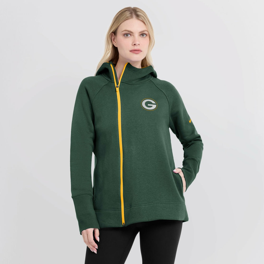 Green Bay Packers Women's Asymmetrical Raglan Full-Zip Hoodie Green - Nike