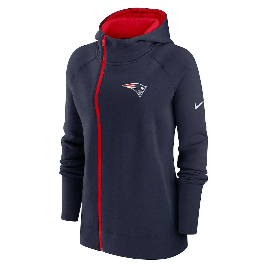 New England Patriots Women's Asymmetrical Raglan Full-Zip Hoodie Navy - Nike