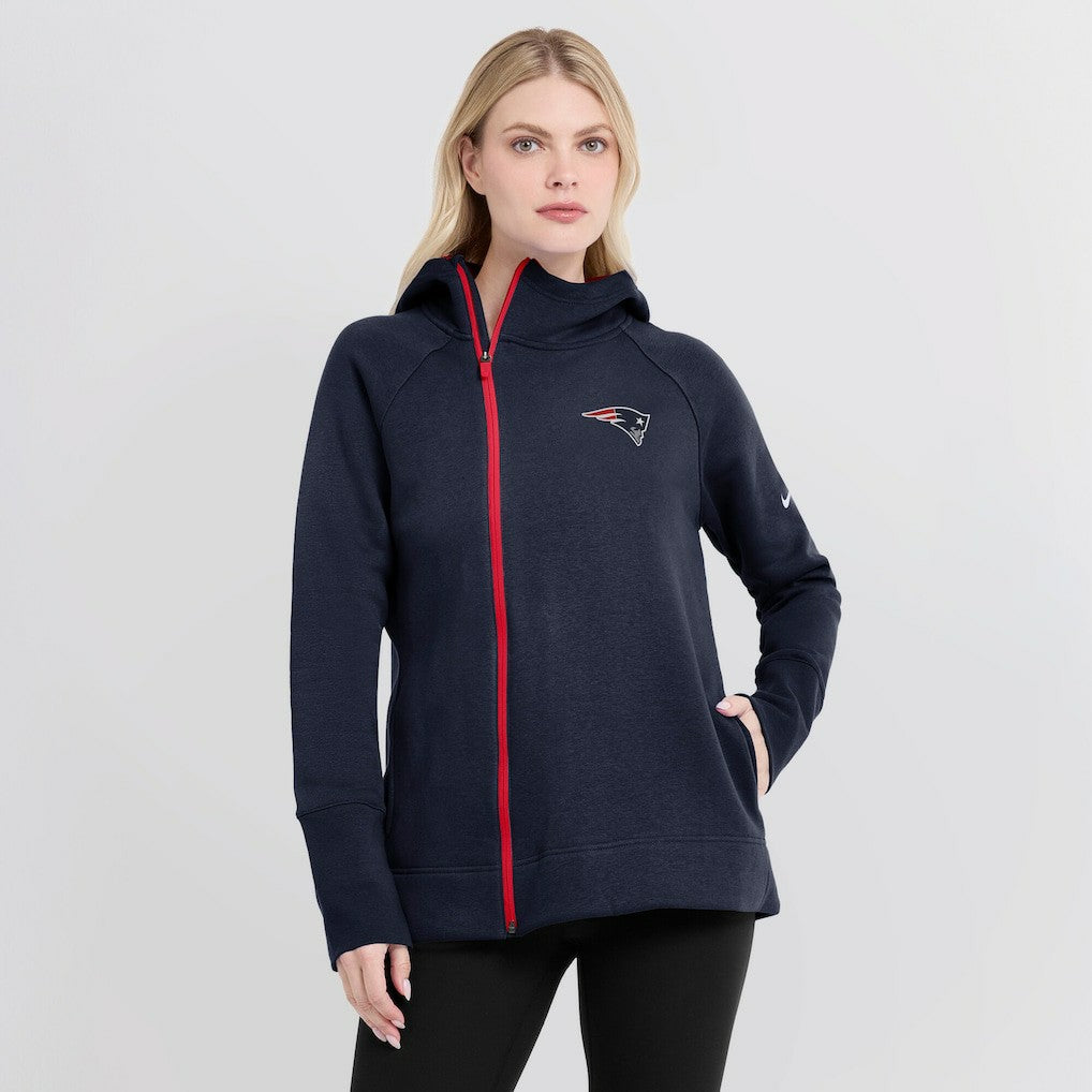 New England Patriots Women's Asymmetrical Raglan Full-Zip Hoodie Navy - Nike