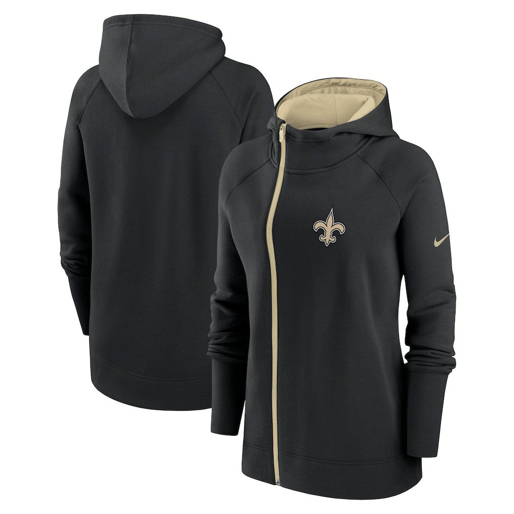 New Orleans Saints Women's Asymmetrical Raglan Full-Zip Hoodie Black - Nike