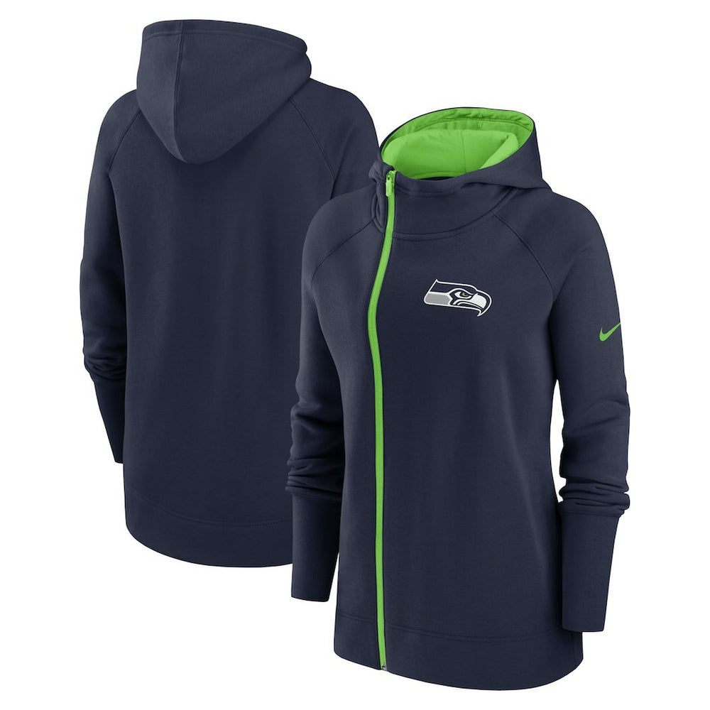 Seattle Seahawks Women's Asymmetrical Raglan Full-Zip Hoodie College Navy - Nike