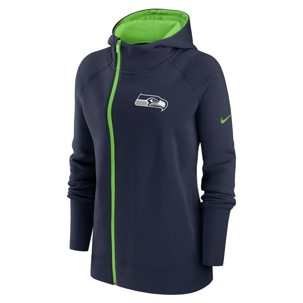Seattle Seahawks Women's Asymmetrical Raglan Full-Zip Hoodie College Navy - Nike