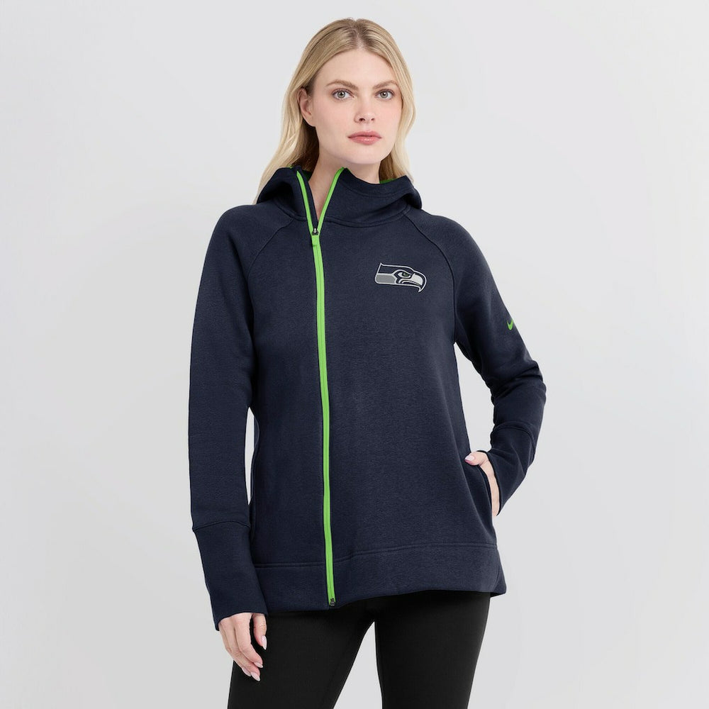 Seattle Seahawks Women's Asymmetrical Raglan Full-Zip Hoodie College Navy - Nike