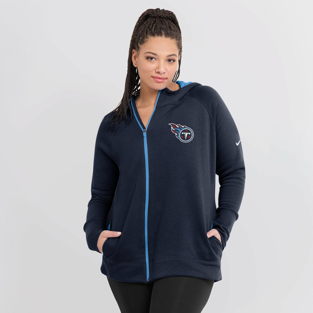 Tennessee Titans Women's Asymmetrical Raglan Full-Zip Hoodie Navy - Nike