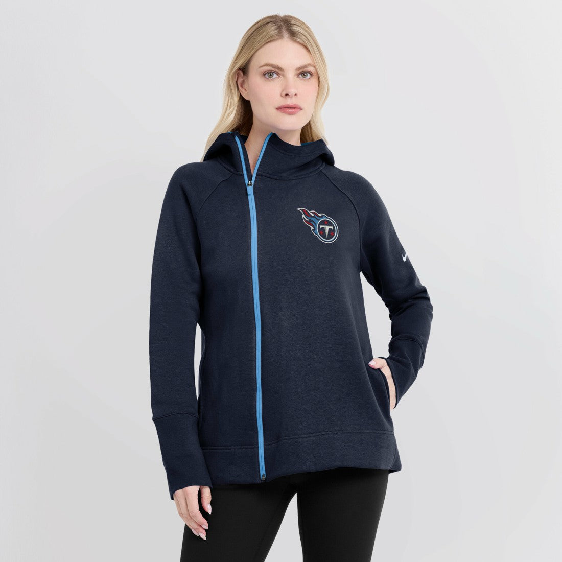 Tennessee Titans Women's Asymmetrical Raglan Full-Zip Hoodie Navy - Nike