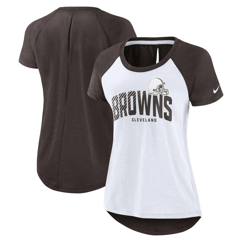 Cleveland Browns Women's Back Slit Lightweight Fashion T-Shirt White/Heather Scarlet - Nike