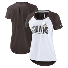 Cleveland Browns Women's Back Slit Lightweight Fashion T-Shirt White/Heather Scarlet - Nike