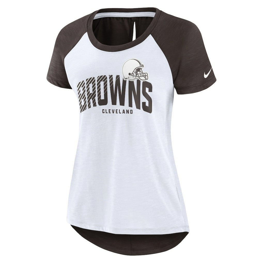 Cleveland Browns Women's Back Slit Lightweight Fashion T-Shirt White/Heather Scarlet - Nike