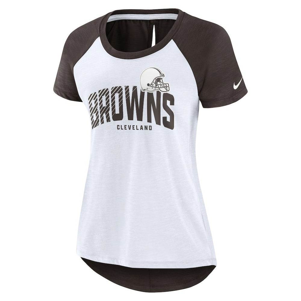 Cleveland Browns Women's Back Slit Lightweight Fashion T-Shirt White/Heather Scarlet - Nike