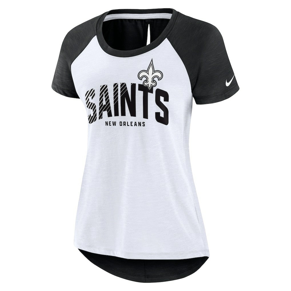 New Orleans Saints Women's Back Slit Lightweight Fashion T-Shirt White/Heather Scarlet - Nike