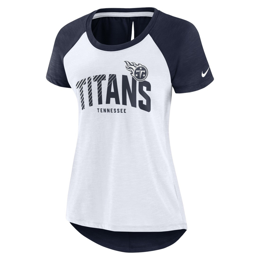 Tennessee Titans Women's Back Slit Lightweight Fashion T-Shirt White/Heather Scarlet - Nike