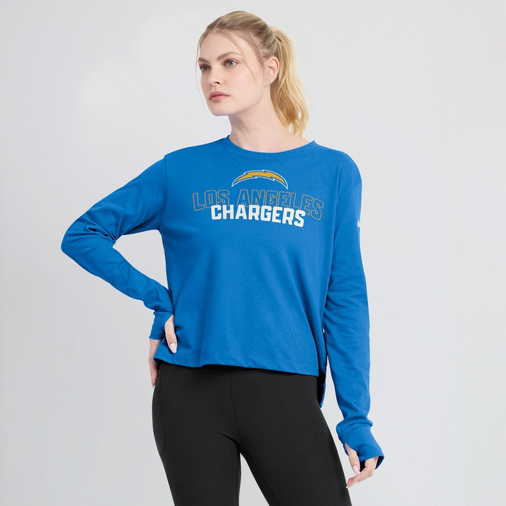 Los Angeles Chargers Women's Modest Crop Performance Long Sleeve T-Shirt Powder Blue - Nike