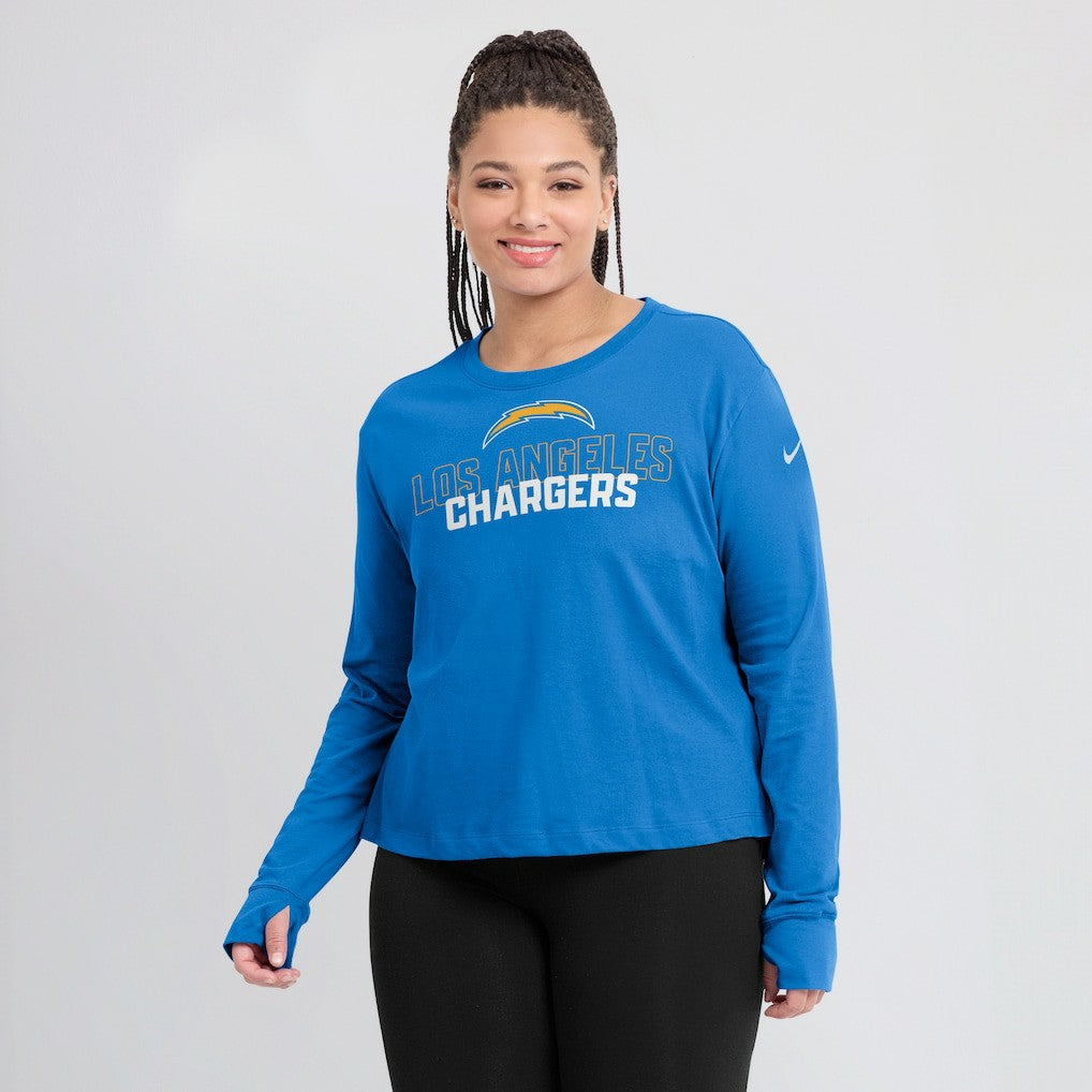 Los Angeles Chargers Women's Modest Crop Performance Long Sleeve T-Shirt Powder Blue - Nike