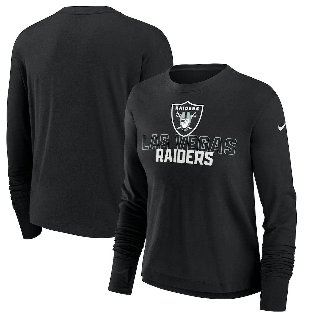 Las Vegas Raiders Women's Modest Crop Performance Long Sleeve T-Shirt Black - Nike