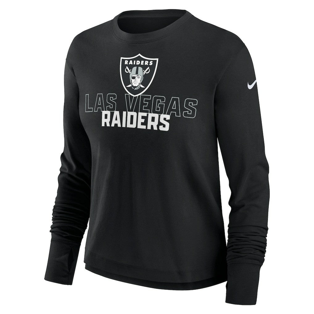 Las Vegas Raiders Women's Modest Crop Performance Long Sleeve T-Shirt Black - Nike