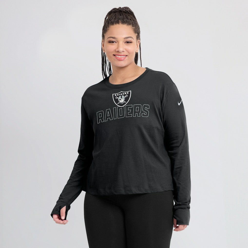 Las Vegas Raiders Women's Modest Crop Performance Long Sleeve T-Shirt Black - Nike