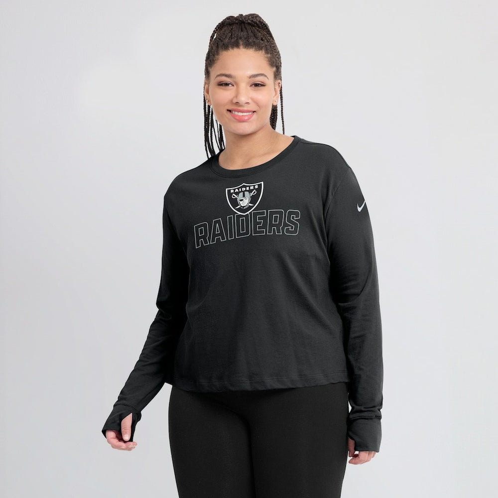 Las Vegas Raiders Women's Modest Crop Performance Long Sleeve T-Shirt Black - Nike