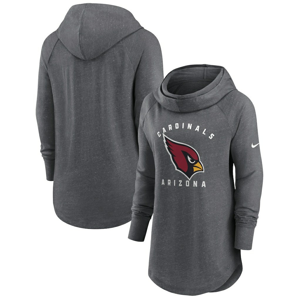 Arizona Cardinals Women's Raglan Funnel Neck Pullover Hoodie Heather Charcoal - Nike
