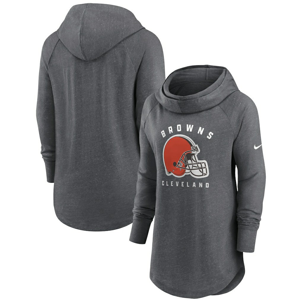 Cleveland Browns Women's Raglan Funnel Neck Pullover Hoodie Heather Charcoal - Nike