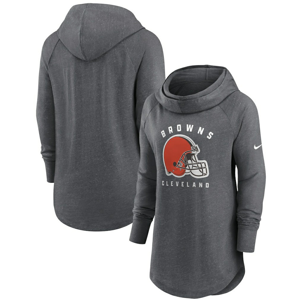 Cleveland Browns Women's Raglan Funnel Neck Pullover Hoodie Heather Charcoal - Nike