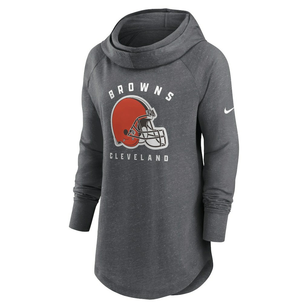 Cleveland Browns Women's Raglan Funnel Neck Pullover Hoodie Heather Charcoal - Nike
