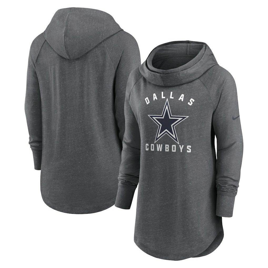 Dallas Cowboys Women's Raglan Funnel Neck Pullover Hoodie Heather Charcoal - Nike