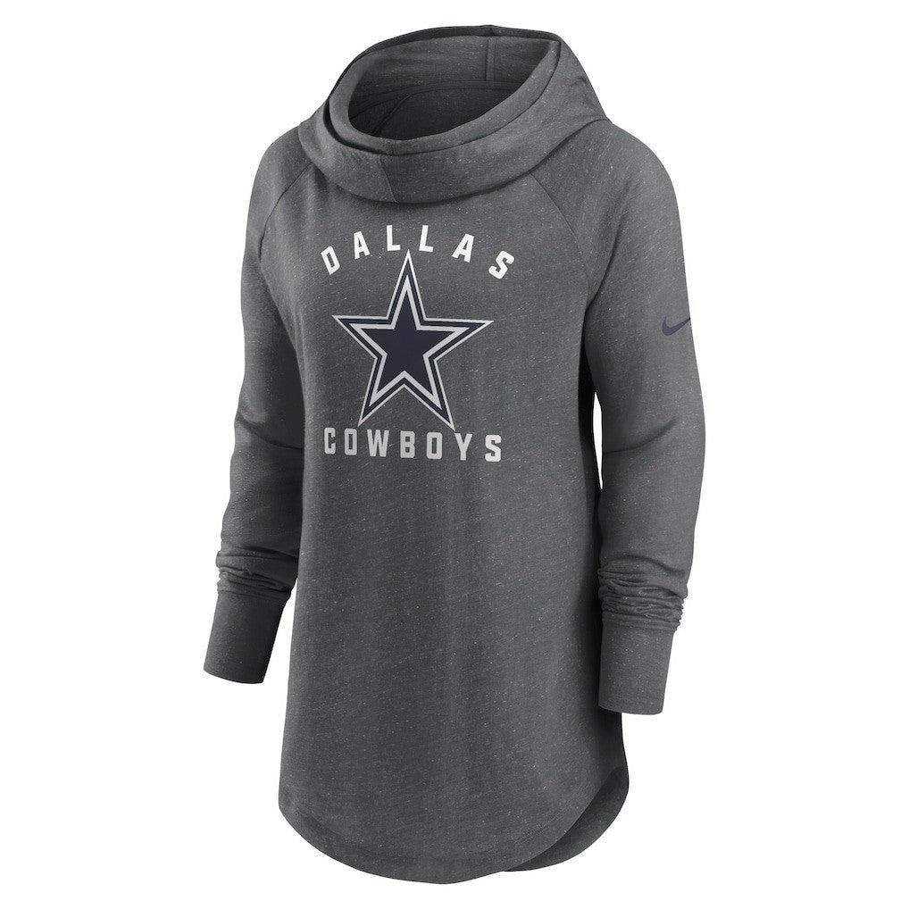 Dallas Cowboys Women's Raglan Funnel Neck Pullover Hoodie Heather Charcoal - Nike