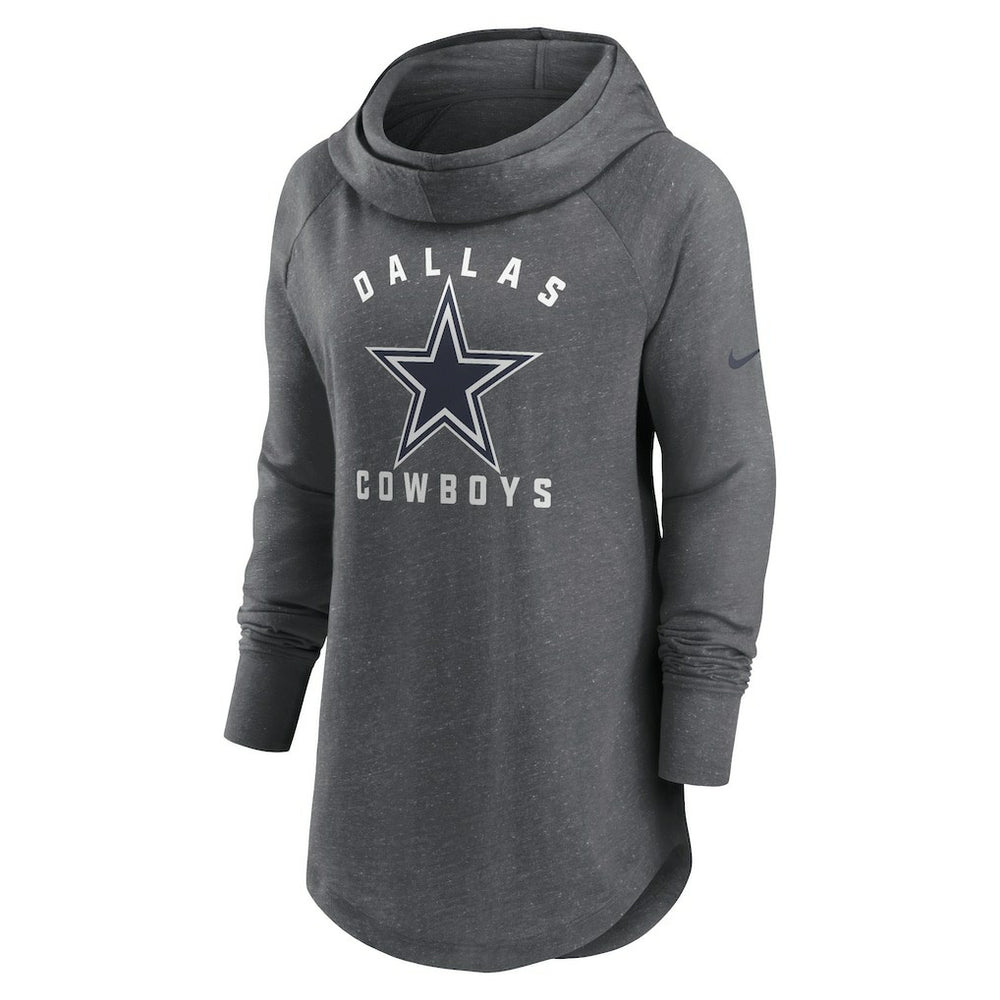 Dallas Cowboys Women's Raglan Funnel Neck Pullover Hoodie Heather Charcoal - Nike