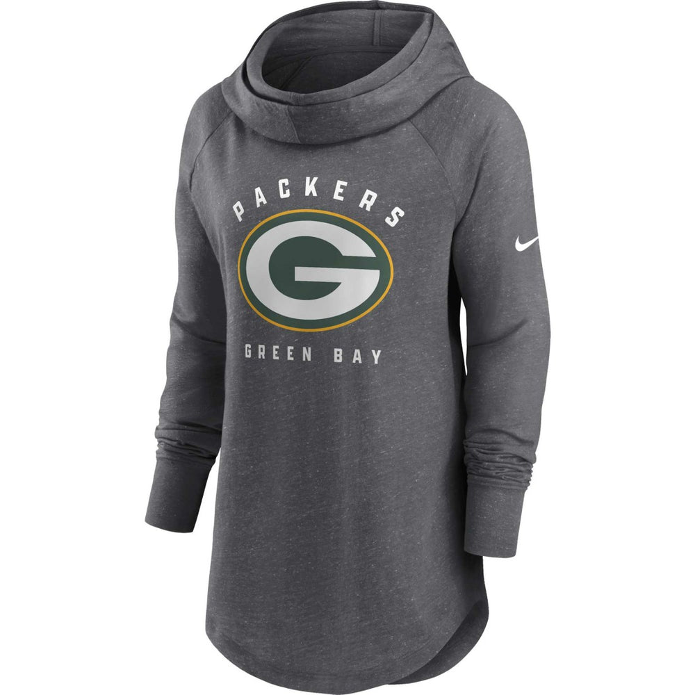 Green Bay Packers Women's Raglan Funnel Neck Pullover Hoodie Heather Charcoal - Nike