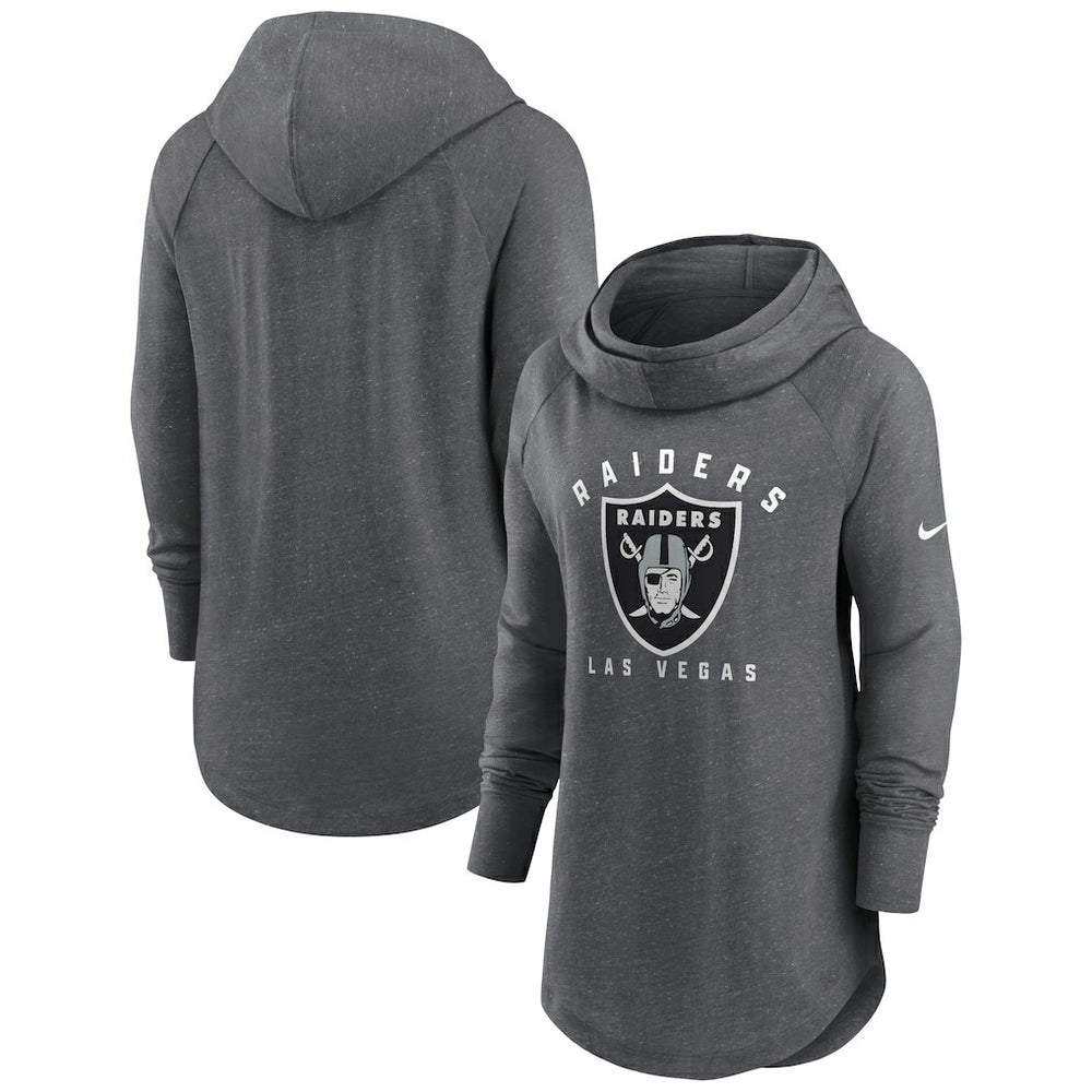 Las Vegas Raiders Women's Raglan Funnel Neck Pullover Hoodie Heather Charcoal - Nike