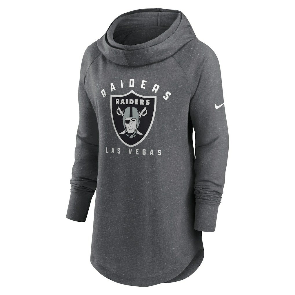 Las Vegas Raiders Women's Raglan Funnel Neck Pullover Hoodie Heather Charcoal - Nike