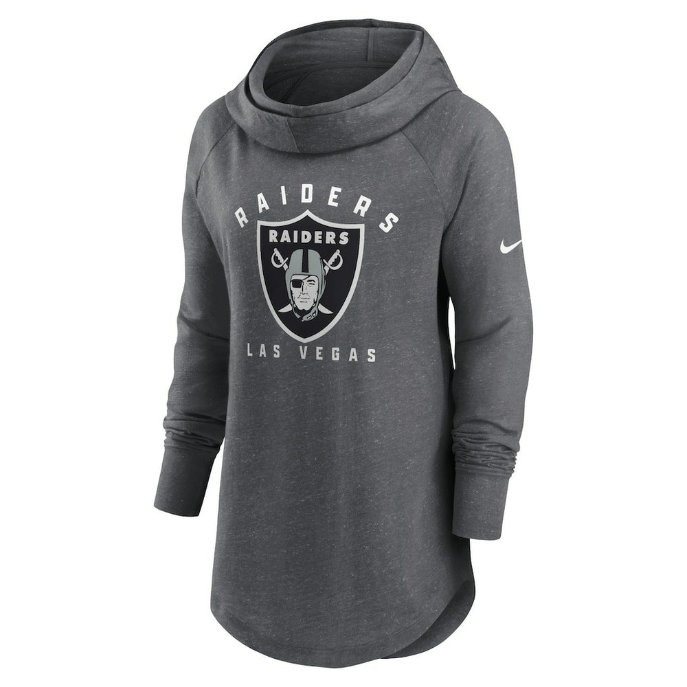 Las Vegas Raiders Women's Raglan Funnel Neck Pullover Hoodie Heather Charcoal - Nike