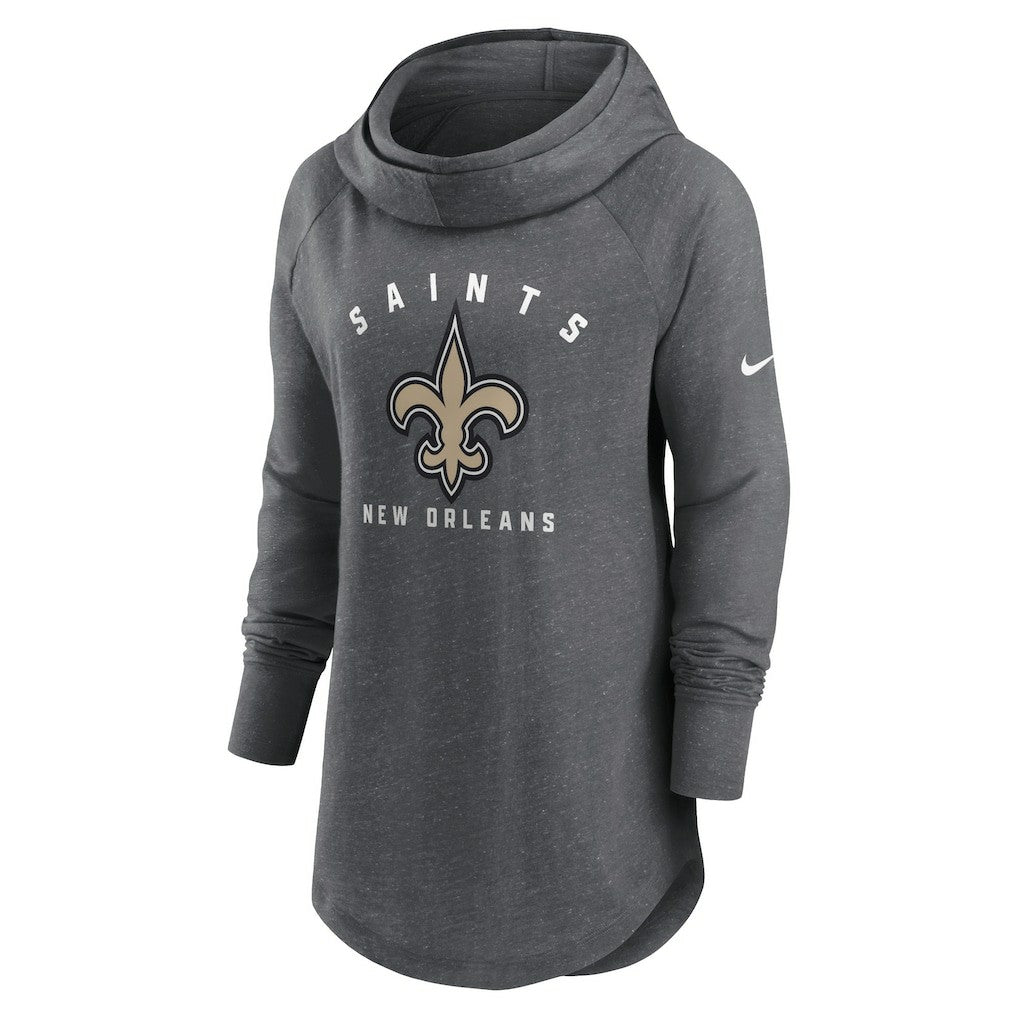 New Orleans Saints Women's Raglan Funnel Neck Pullover Hoodie Heather Charcoal - Nike