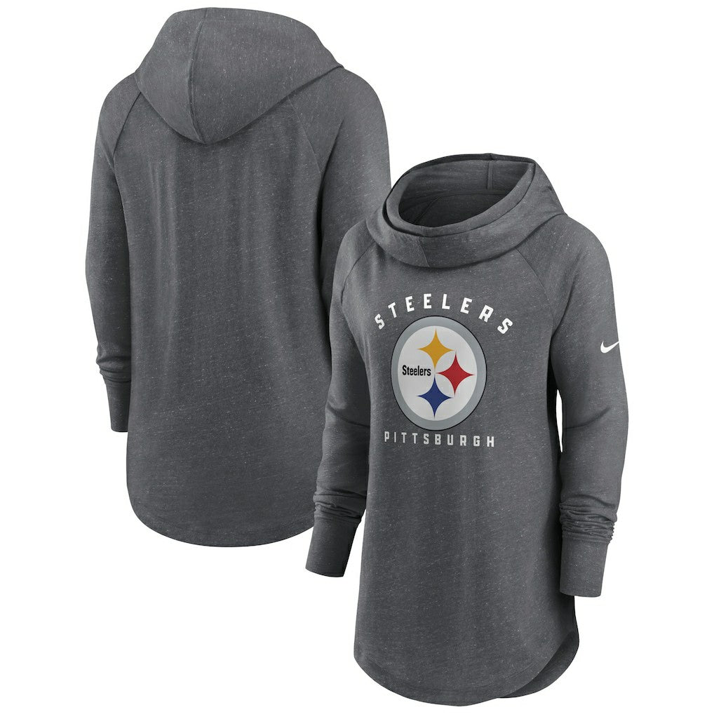 Pittsburgh Steelers Women's Raglan Funnel Neck Pullover Hoodie Heather Charcoal - Nike