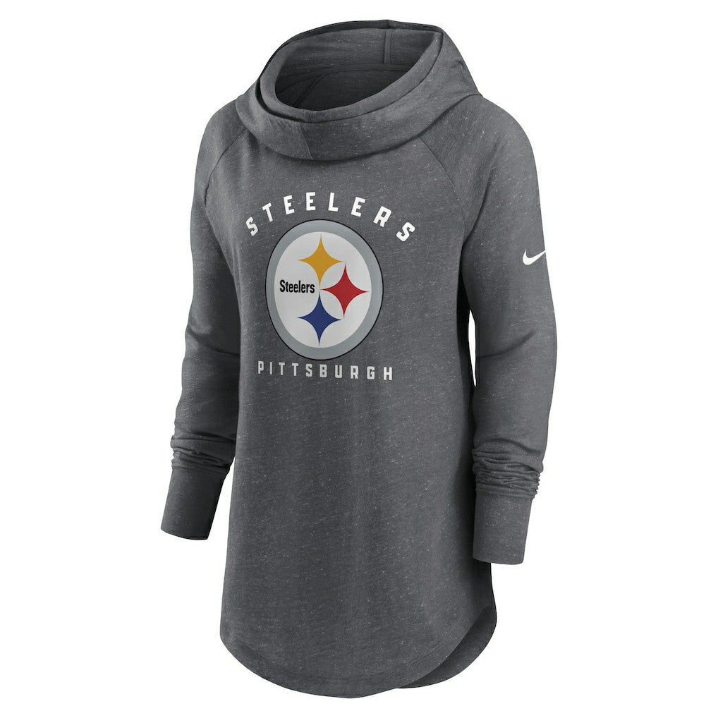 Pittsburgh Steelers Women's Raglan Funnel Neck Pullover Hoodie Heather Charcoal - Nike