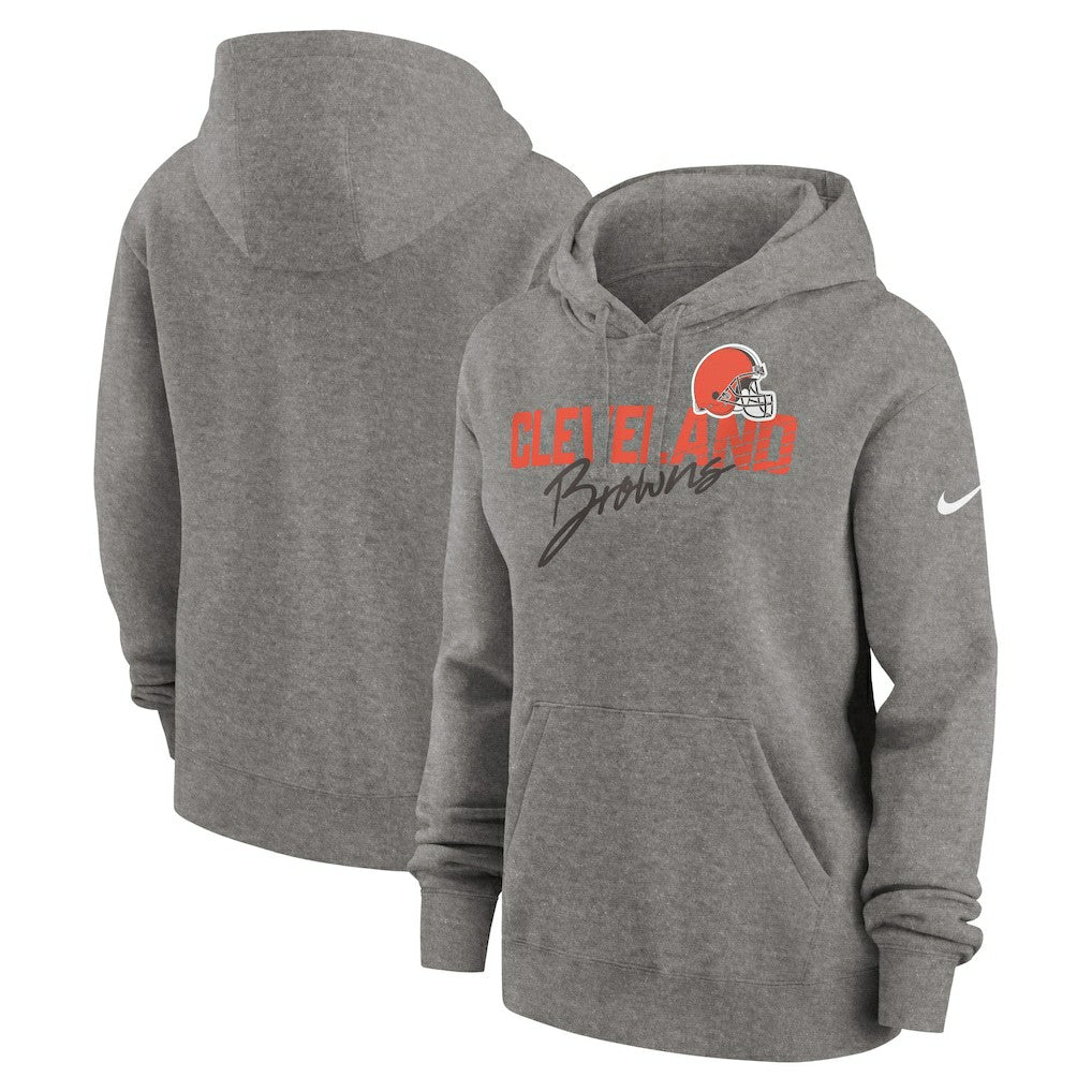 Cleveland Browns Women's Wordmark Club Fleece Pullover Hoodie Heather Gray - Nike