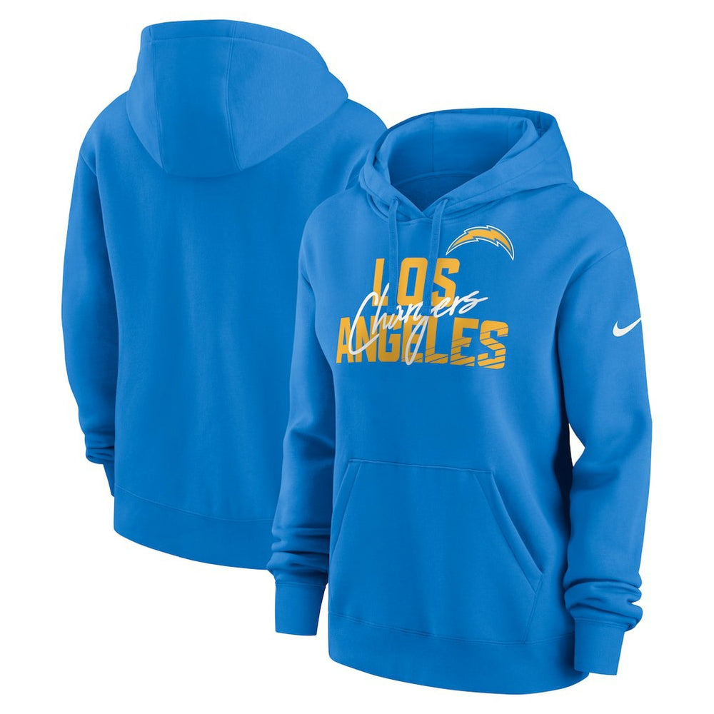 Los Angeles Chargers Women's Wordmark Club Fleece Pullover Hoodie Powder Blue - Nike