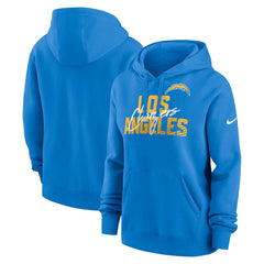 Los Angeles Chargers Women's Wordmark Club Fleece Pullover Hoodie Powder Blue - Nike