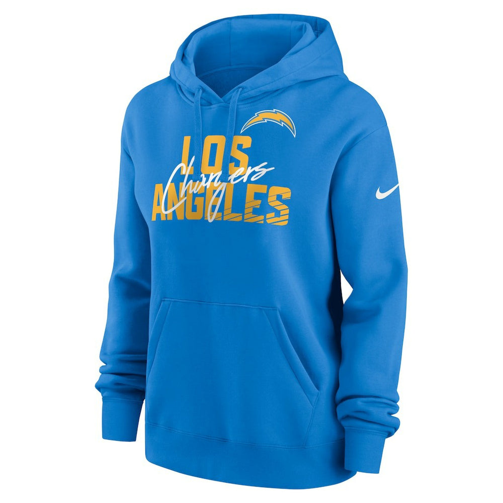 Los Angeles Chargers Women's Wordmark Club Fleece Pullover Hoodie Powder Blue - Nike