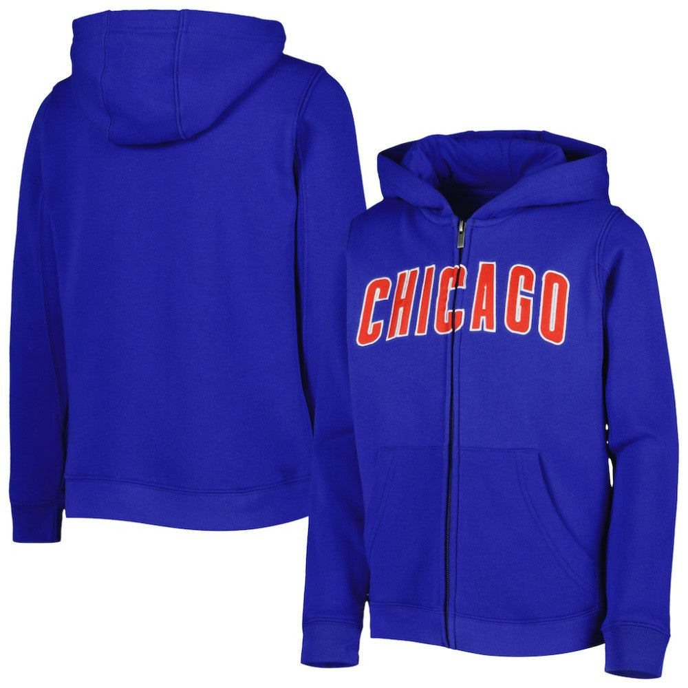 Chicago Cubs Youth Wordmark Full-Zip Fleece Hoodie On Sale