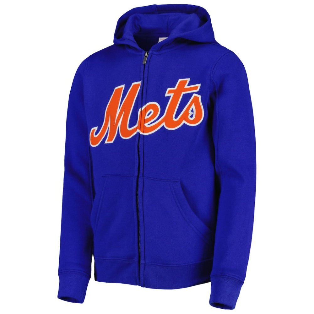 New York Mets Youth Wordmark Full-Zip Fleece Hoodie On Sale