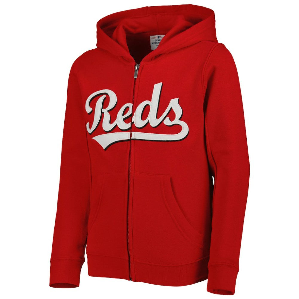 Cincinnati Reds Youth Wordmark Full-Zip Fleece Hoodie Lifestyle