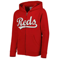 Cincinnati Reds Youth Wordmark Full-Zip Fleece Hoodie Lifestyle