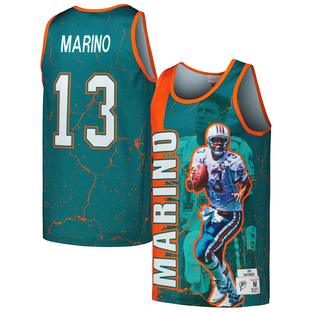 Dan Marino Miami Dolphins 1990 Player Burst Tank Top Aqua - Mitchell & Ness